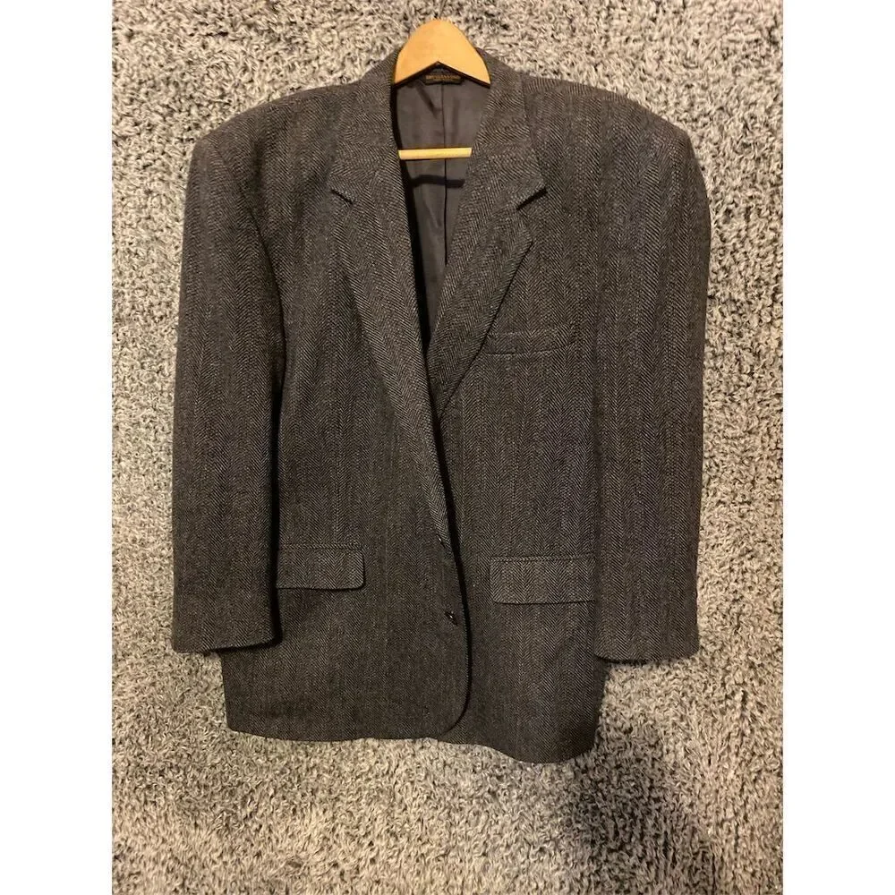 Cricketeer Men's Gray Tweed Blazer 50 R Herringbone Two-Button Formal